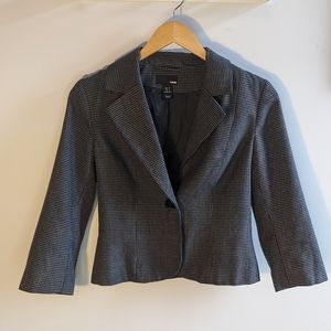 Crop Blazer Houndstooth 3/4 Sleeve Lined Gray and Black One Button Blazer